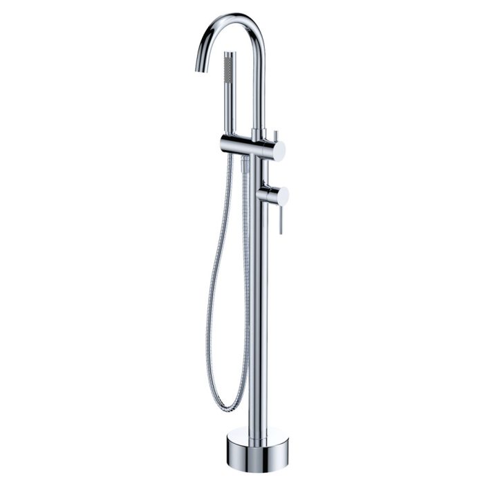 fienza Kaya Floor Mounted Bath Mixer With Hand Shower Chrome