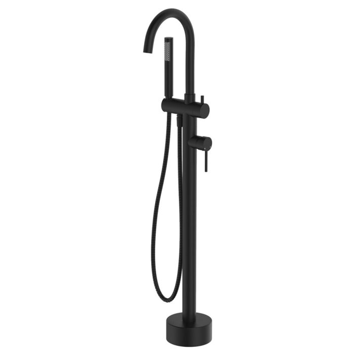 fienza Kaya Floor Mounted Bath Mixer With Hand Shower Matte Black