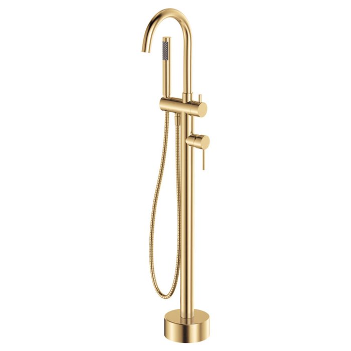 fienza Kaya Floor Mounted Bath Mixer With Hand Shower Urban Brass