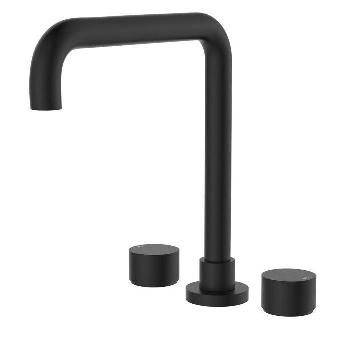 fienza Kaya Squareline Hob Set Round Taps Matte Black