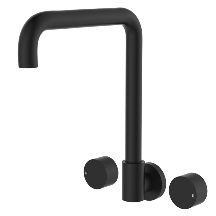 fienza Kaya Squareline Wall Set Round Taps Matte Black