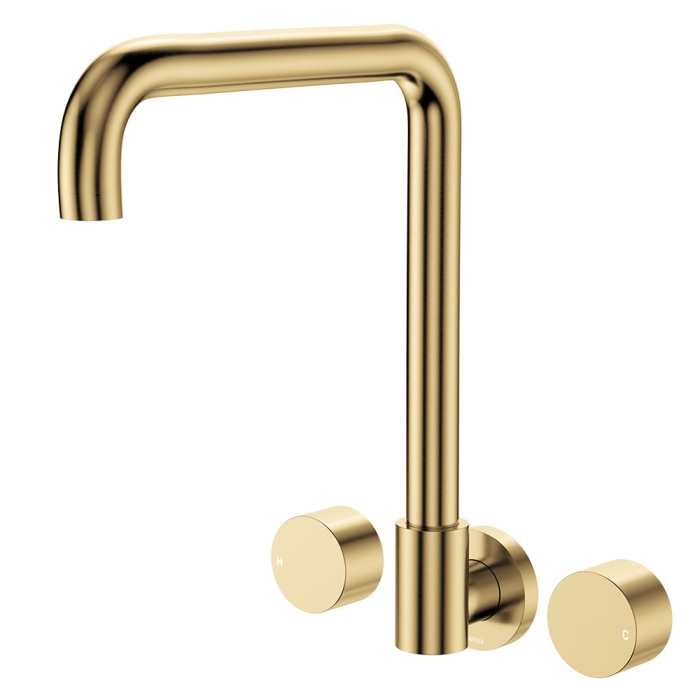 fienza Kaya Squareline Wall Set Round Taps Urban Brass