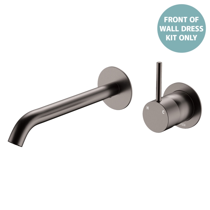 fienza Kaya Up Basin/Bath Wall Mixer Dress Kit Round Plates 200mm Outlet Gun Metal