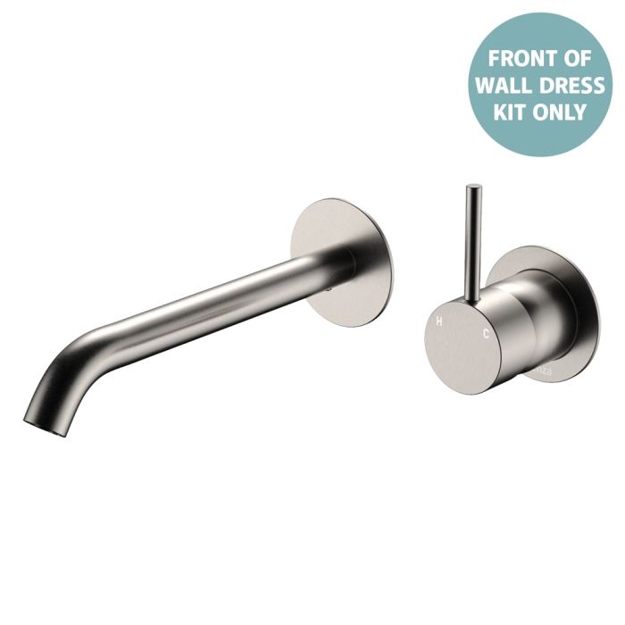 fienza Kaya Up Basin/Bath Wall Mixer Dress Kit Round Plates 200mm Outlet Brushed Nickel