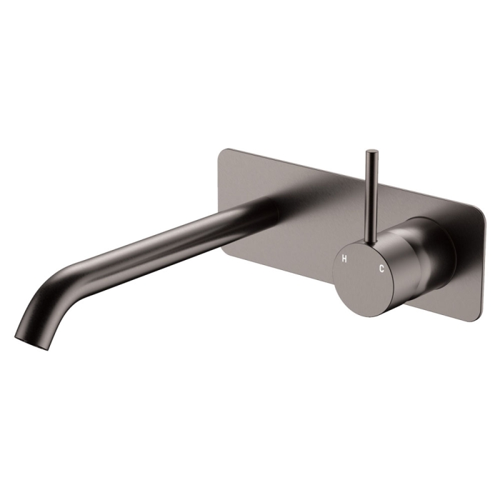 fienza Kaya Up Basin/Bath Wall Mixer Set Rectangular Plate 200mm Outlet Gun Metal