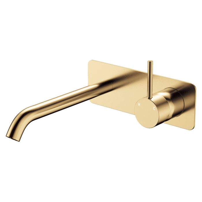 fienza Kaya Up Basin/Bath Wall Mixer Set Rectangular Plate 200mm Outlet Urban Brass