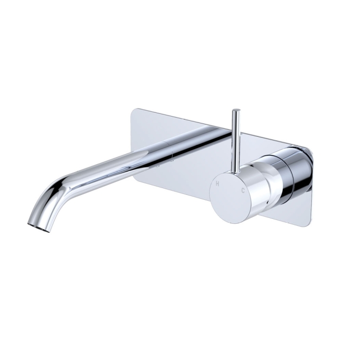 fienza Kaya Up Basin/Bath Wall Mixer Set Rectangular Plate 160mm Outlet Chrome