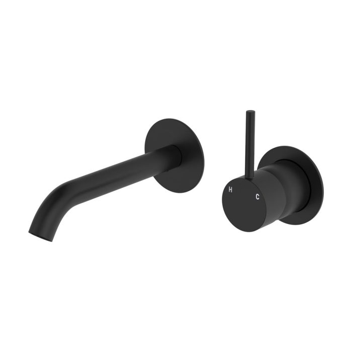fienza Kaya Up Basin/Bath Wall Mixer Set Round Plates 160mm Outlet Matte Black