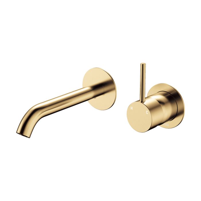 fienza Kaya Up Basin/Bath Wall Mixer Set Round Plates 160mm Outlet Urban Brass