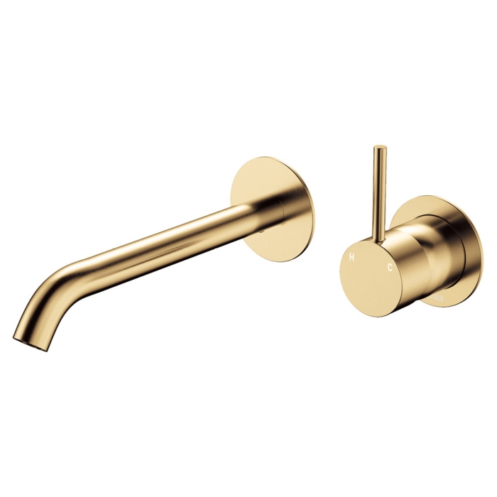 fienza Kaya Up Basin/Bath Wall Mixer Set Round Plates 200mm Outlet Urban Brass