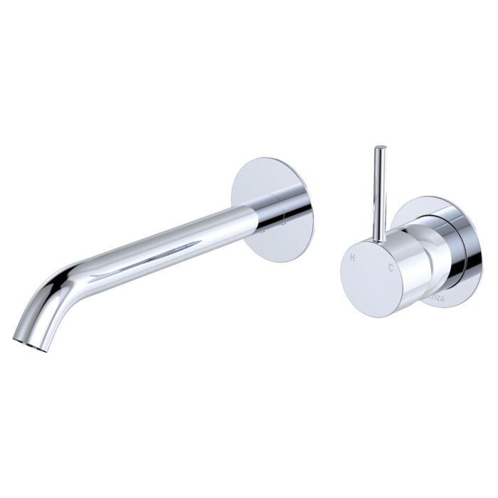fienza Kaya Up Basin/Bath Wall Mixer Set Round Plates 200mm Outlet Chrome