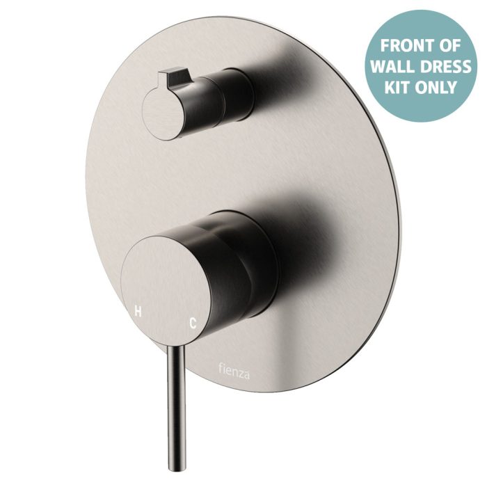 fienza Kaya Wall Diverter Mixer Dress Kit Large Round Plate Brushed Nickel
