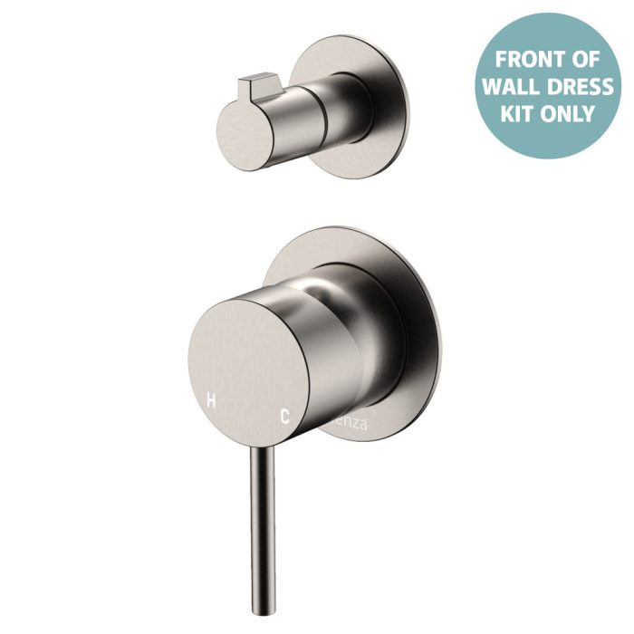 fienza Kaya Wall Diverter Mixer Dress Kit Small Round Plates Brushed Nickel