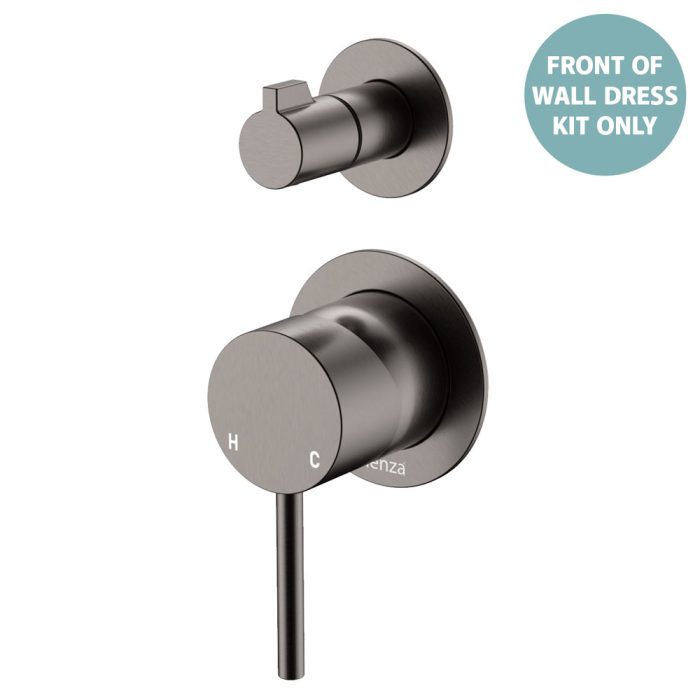 fienza Kaya Wall Diverter Mixer Dress Kit Small Round Plates Gun Metal