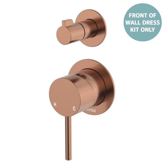 fienza Kaya Wall Diverter Mixer Dress Kit Small Round Plates Brushed Copper