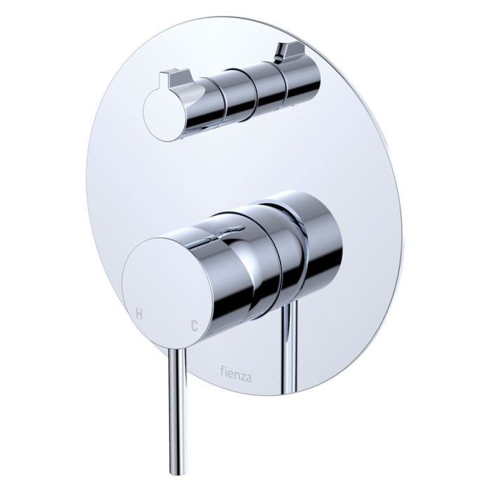 fienza Kaya Wall Diverter Mixer Large Round Plate Chrome