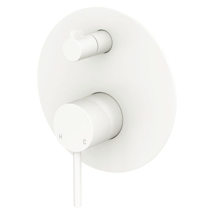 fienza Kaya Wall Diverter Mixer Large Round Plate Matte White
