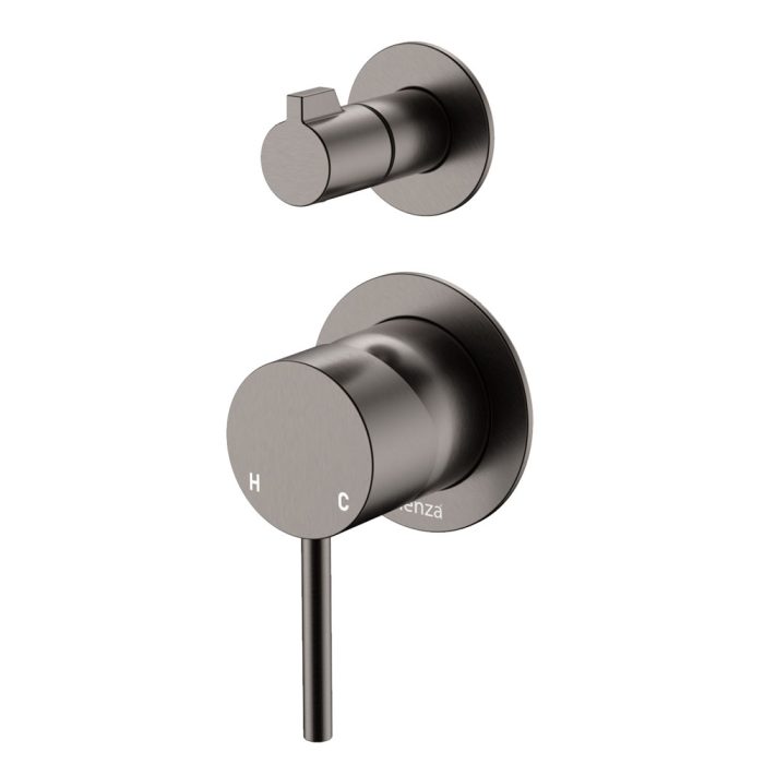 fienza Kaya Wall Diverter Mixer Small Round Plates Gun Metal
