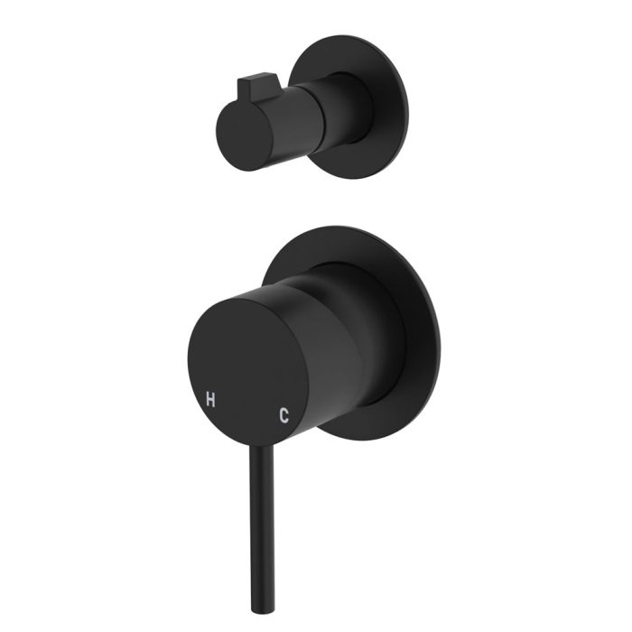 fienza Kaya Wall Diverter Mixer Small Round Plates Matte Black