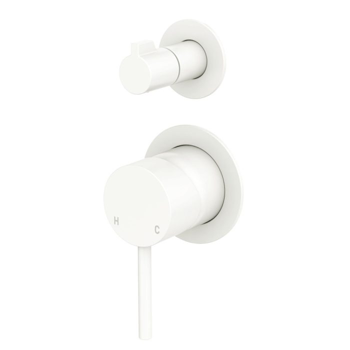 fienza Kaya Wall Diverter Mixer Small Round Plates Matte White