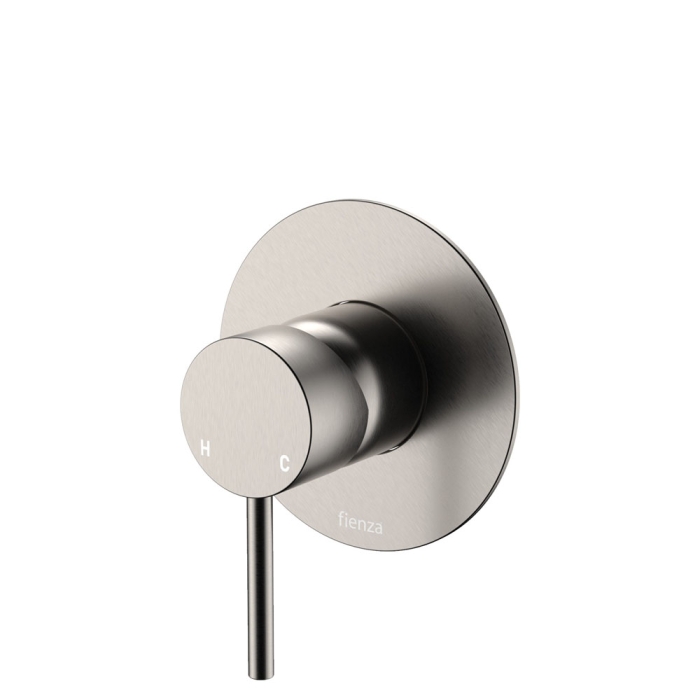 fienza Kaya Wall Mixer Large Round Plate Brushed Nickel
