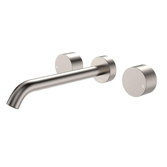 fienza Kaya Wall Set Round Taps 220mm Outlet Brushed Nickel