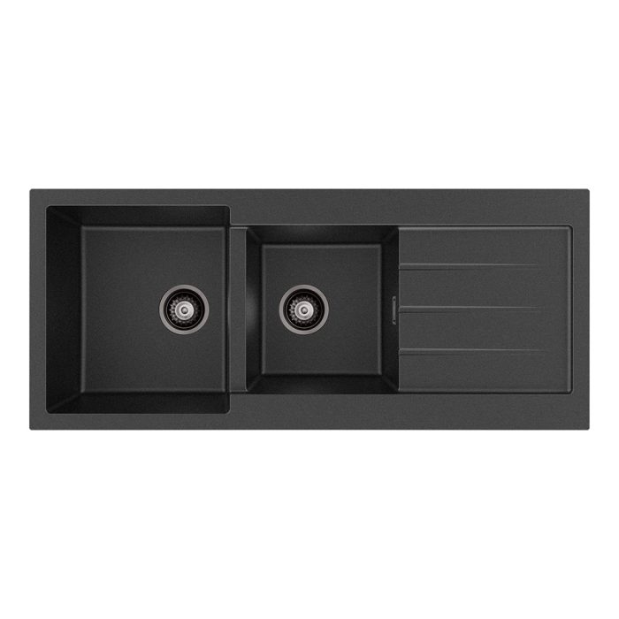fienza Kuro Granite 32L/22L Double Kitchen Sink with Drainer Matte Black