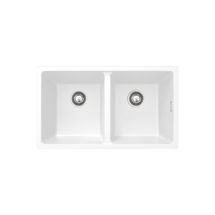 fienza Kuro Granite 34L/34L Double Bowl Kitchen Sink Matte White