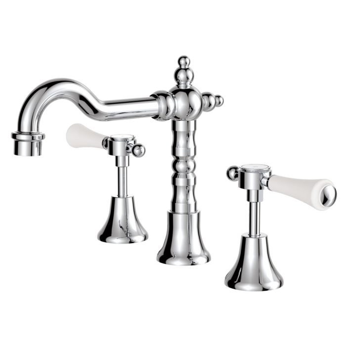 fienza Lillian Lever Basin Set Chrome with Ceramic White Handle