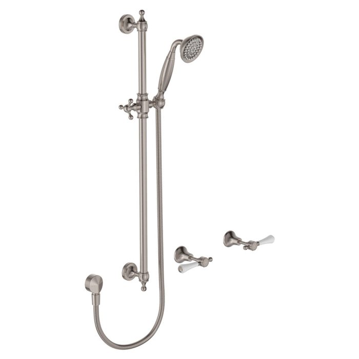 fienza Lillian Lever Rail Shower Set Brushed Nickel with Ceramic White Handle