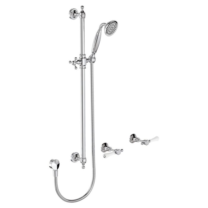 fienza Lillian Lever Rail Shower Set Chrome with Ceramic White Handle