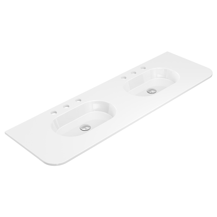 fienza Lola Gloss Full Depth Curved Ceramic Basin Top Double Bowl 1500mm 3TH