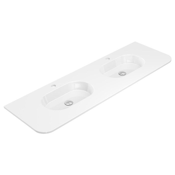 fienza Lola Gloss Full Depth Curved Ceramic Basin Top Double Bowl 1500mm 1TH