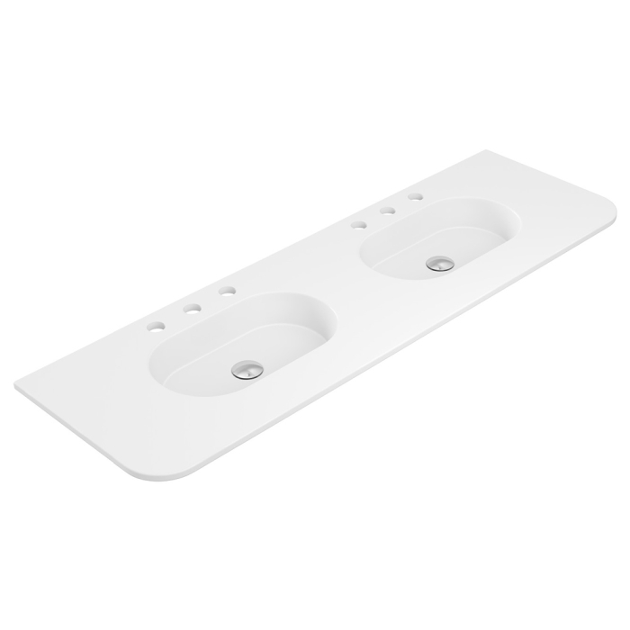 fienza Lola Matte Full Depth Curved Ceramic Basin Top Double Bowl 1500mm 3TH