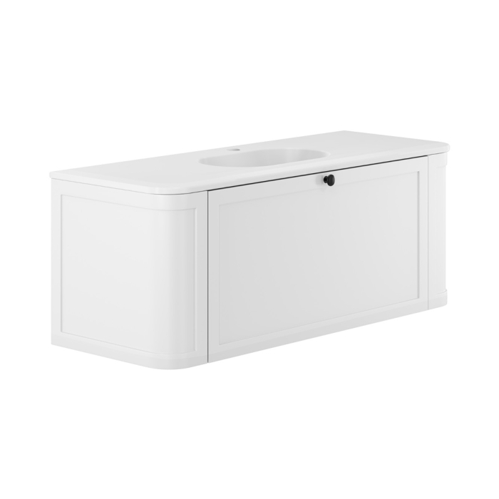 fienza Lola Matte Mila Curved Satin White 1200 Wall-Hung Vanity 1TH