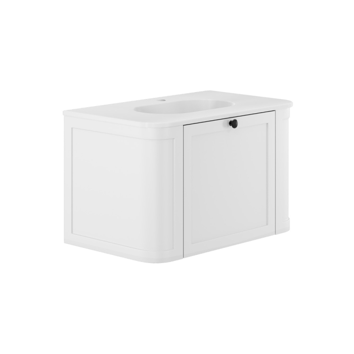 fienza Lola Matte Mila Curved Satin White 750 Wall-Hung Vanity 1TH