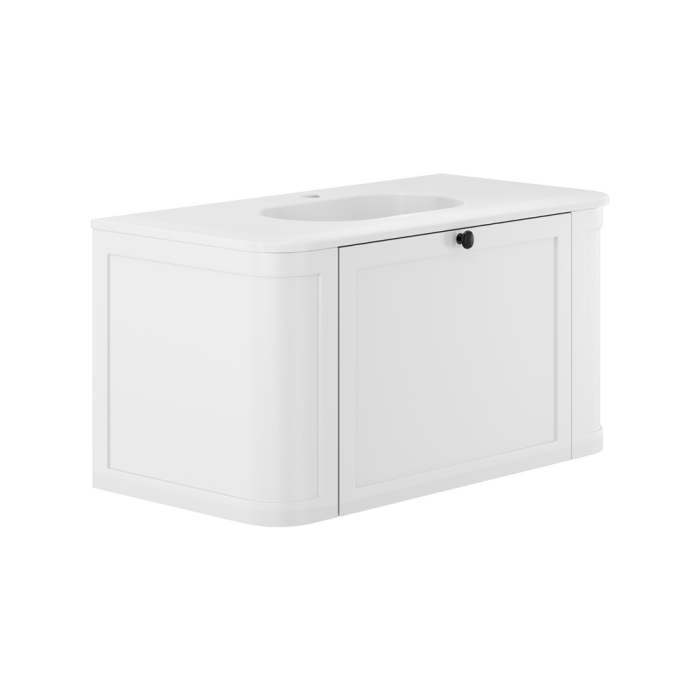 fienza Lola Matte Mila Curved Satin White 900 Wall-Hung Vanity 1TH