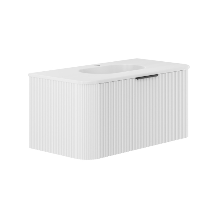 fienza Lola Matte Minka Curved Satin White 900 Wall-Hung Vanity 1TH