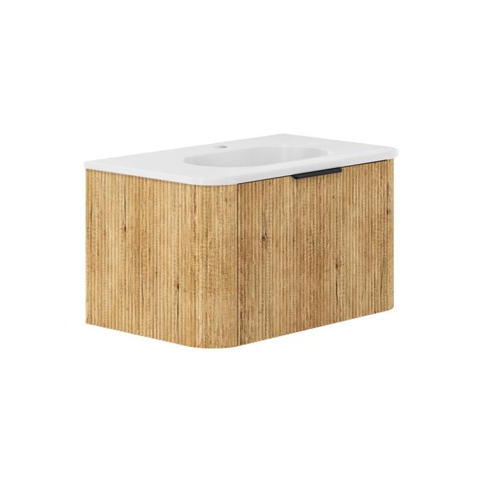 fienza Lola Matte Minka Curved Scandi Oak 750 Wall-Hung Vanity 1TH