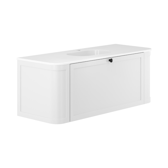 fienza Lola Mila Curved Satin White 1200 Wall-Hung Vanity 1TH