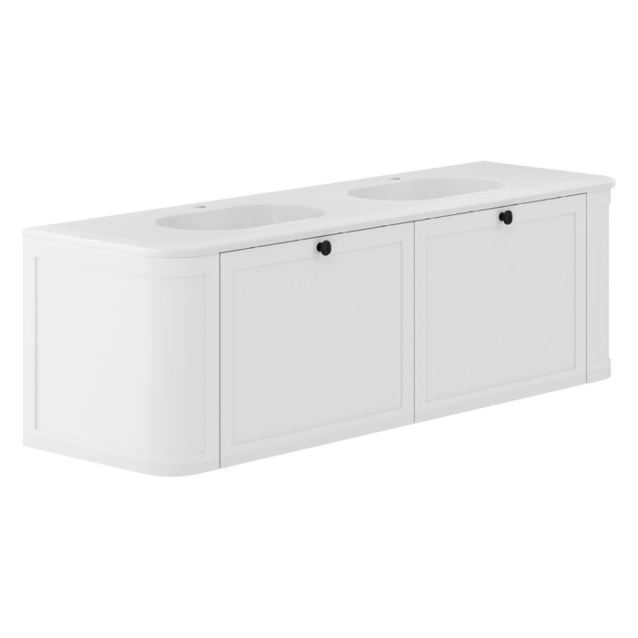fienza Lola Mila Curved Satin White 1500 Wall-Hung Vanity 1TH