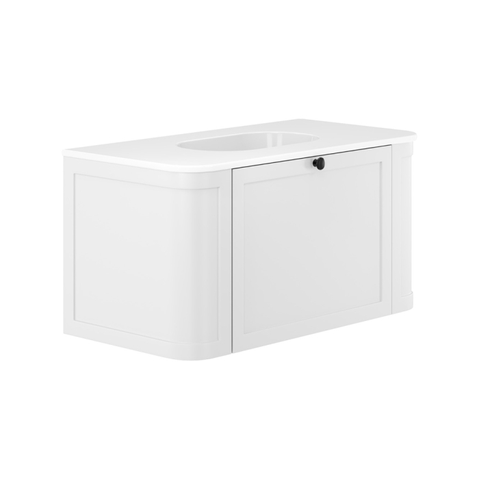 fienza Lola Mila Curved Satin White 900 Wall-Hung Vanity 1TH