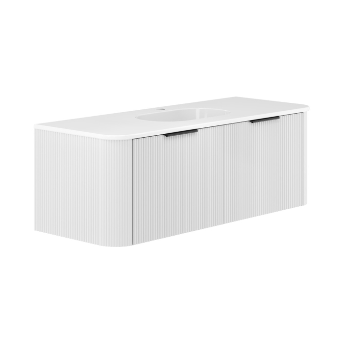 fienza Lola Minka Curved Satin White 1200 Wall-Hung Vanity 1TH