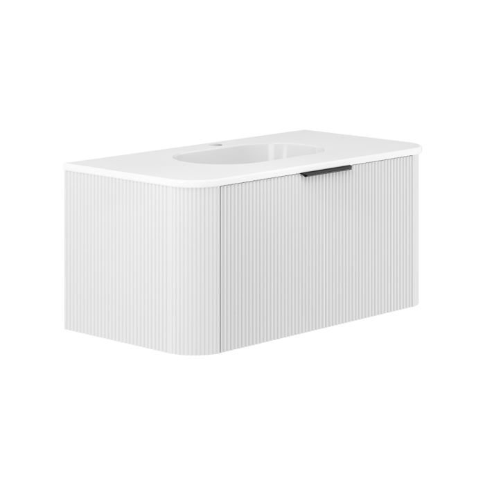 fienza Lola Minka Curved Satin White 900 Wall-Hung Vanity 1TH