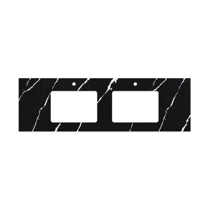 fienza Nero Vena Silica Free Stone Top Rectangular Full Depth with Double Undermount Basin Hole & Tap Holes 1500mm