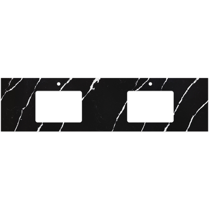 fienza Nero Vena Silica Free Stone Top Rectangular Full Depth with Double Undermount Basin Hole & Tap Holes 1800mm