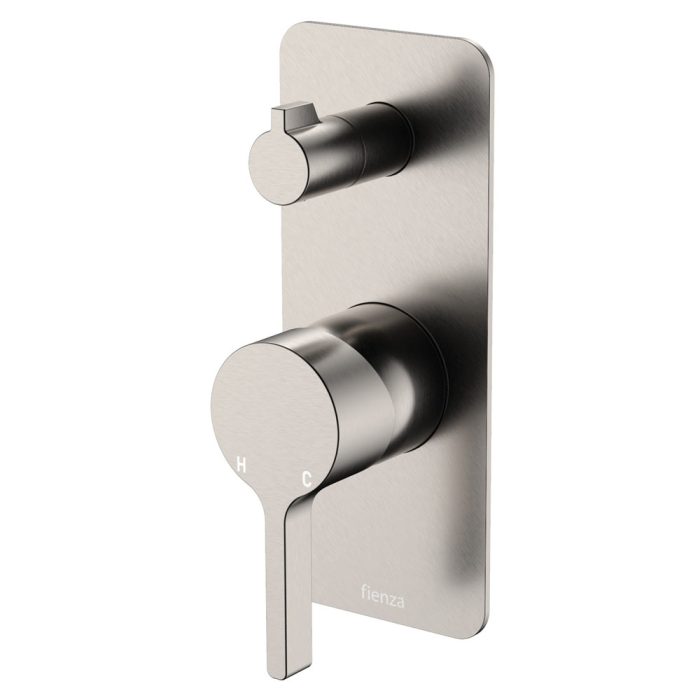 fienza Sansa Wall Diverter Mixer Rectangular Plate Brushed Nickel