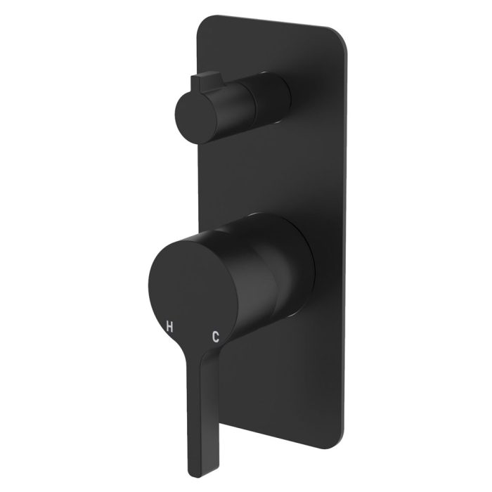 fienza Sansa Wall Diverter Mixer Rectangular Plate Matte Black
