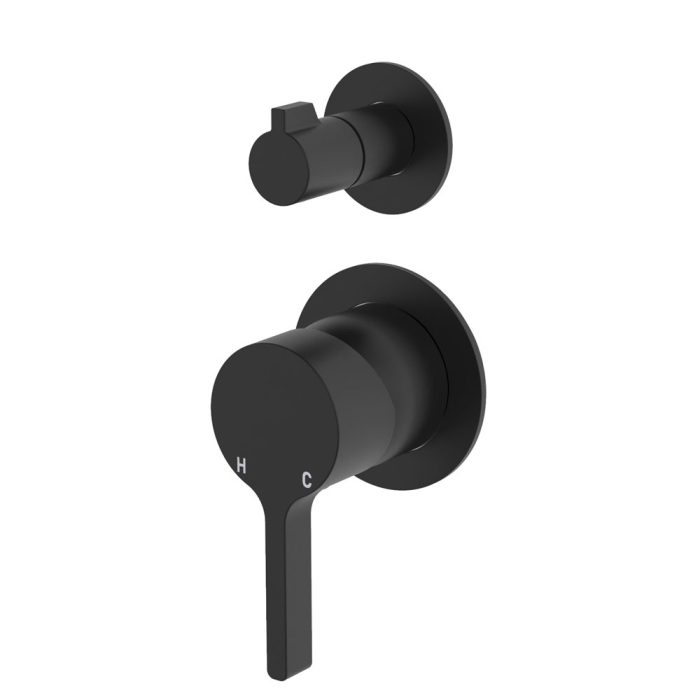 fienza Sansa Wall Diverter Mixer Small Round Plates Matte Black