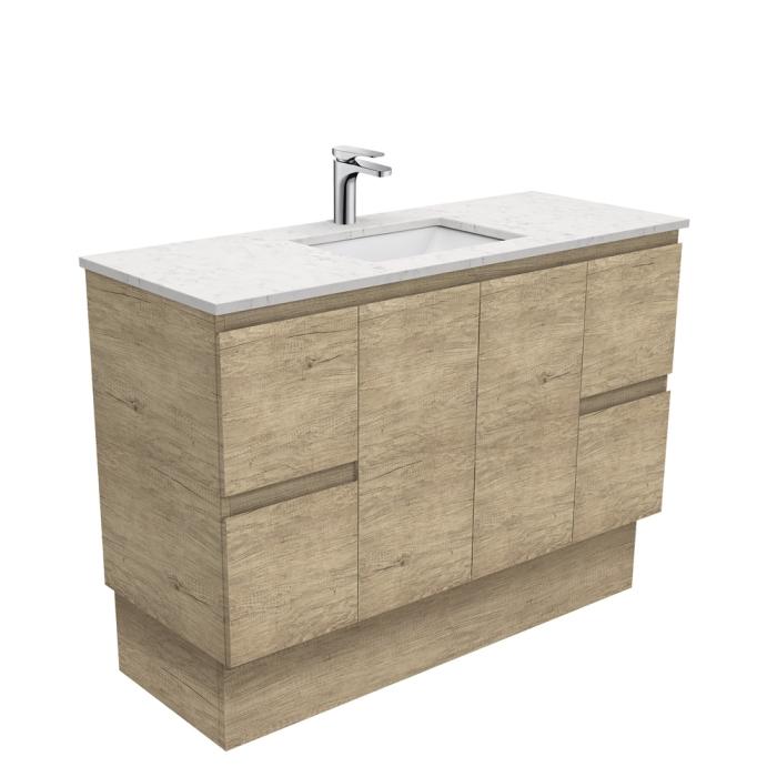 fienza Sarah Bianco Marble Undermount 1200 Edge Scandi Oak Vanity on Kick